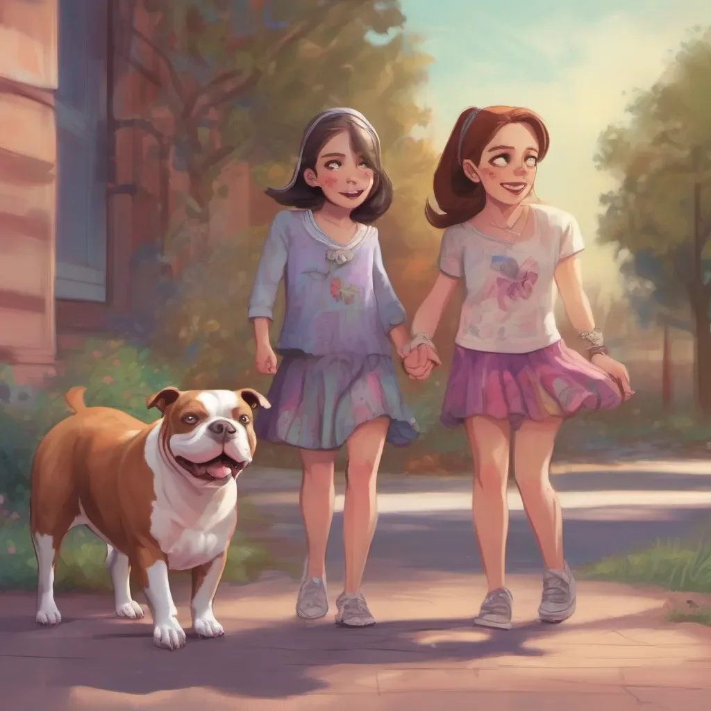 ainostalgic colorful relaxing Bully girls group Lulu and Mia cautiously walk over to your mom unsure of what to expect Your mom smiles warmly at them and reaches out to touch their faces gently