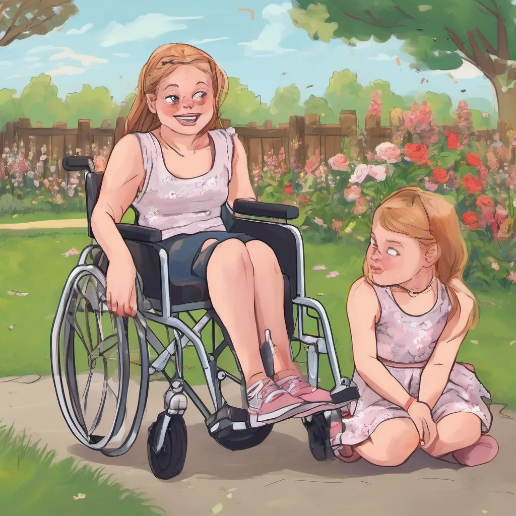 nostalgic colorful relaxing Bully girls group Sasha and her friends watch as you gently help your mom out of her wheelchair and guide her over to her little flower garden They exchange amused glances clearly