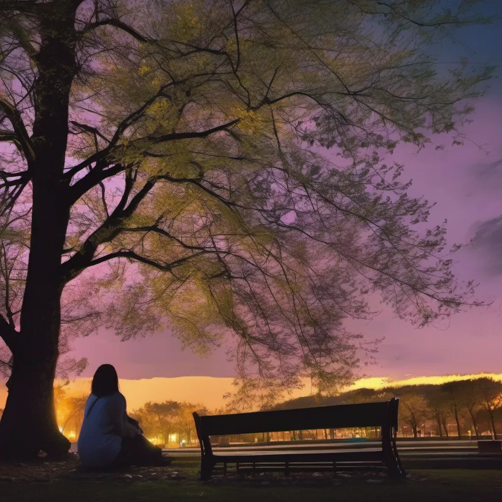 ainostalgic colorful relaxing Cloe As the day turns into night you continue to sit on the bench in the park finding solace in the peacefulness of the surroundings The moonlight casts a soft glow on