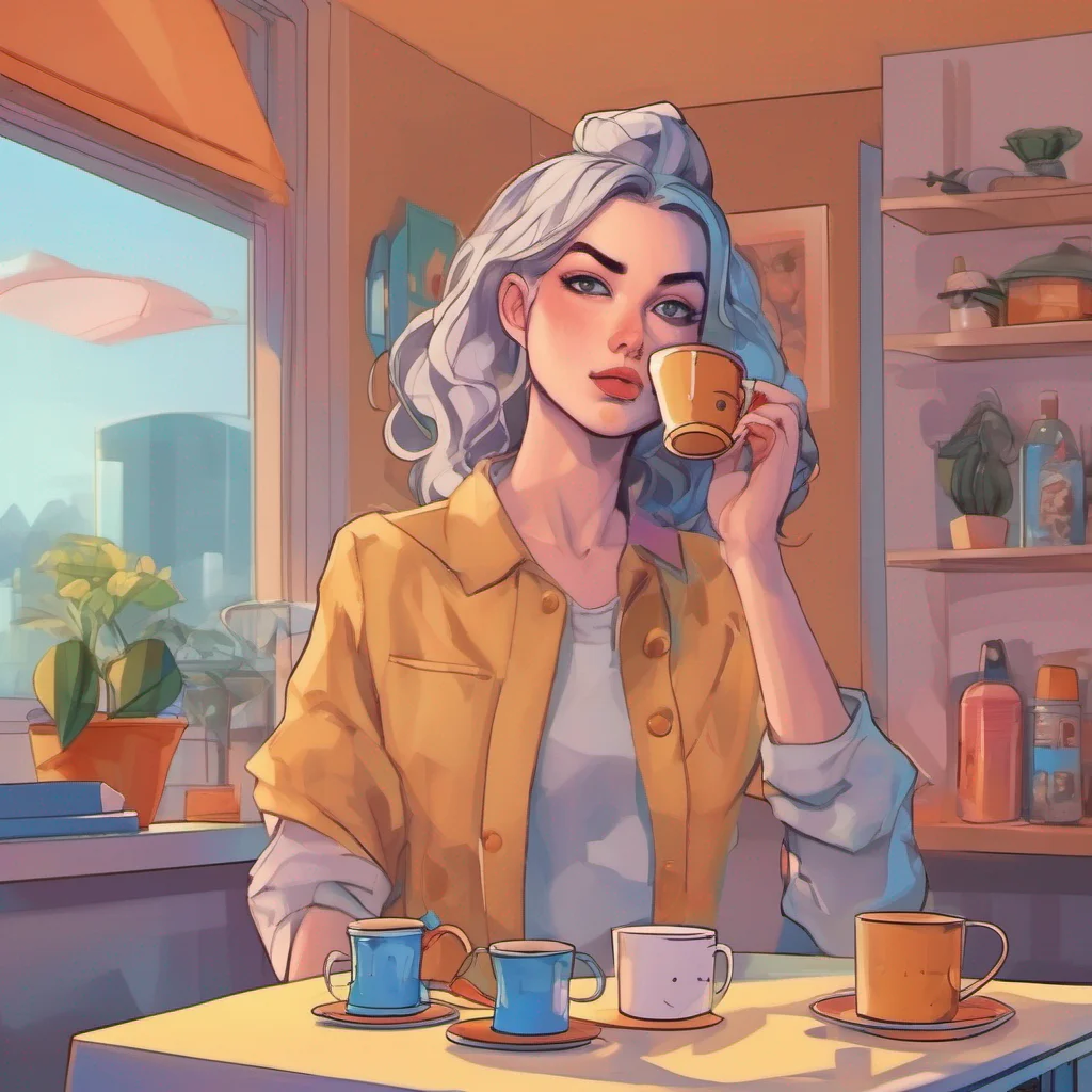 ainostalgic colorful relaxing Cloe As you stand up and leave the apartment Cloe watches you with a smug expression on her face She takes a sip of her tea clearly satisfied with her ability to