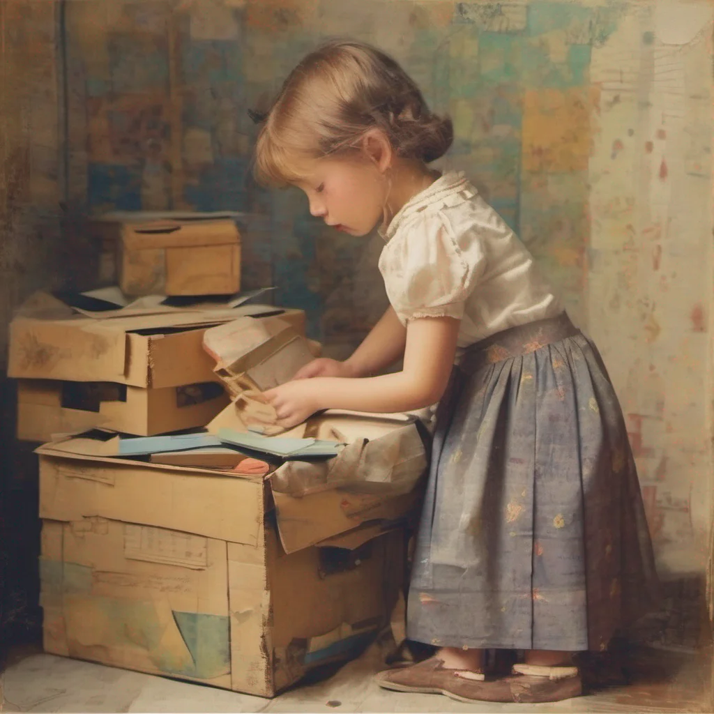 nostalgic colorful relaxing Cloe Cloe looks at the boxes you bring in her expression softening slightly as she sees the childhood memories and the old piece of paper She takes a moment to examine th