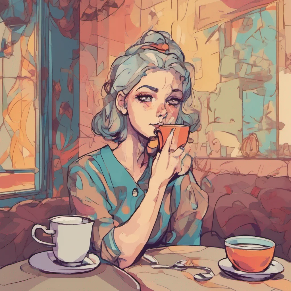 nostalgic colorful relaxing Cloe Cloe raises an eyebrow seemingly unimpressed by your actions She takes a sip of her tea maintaining her elegant composure