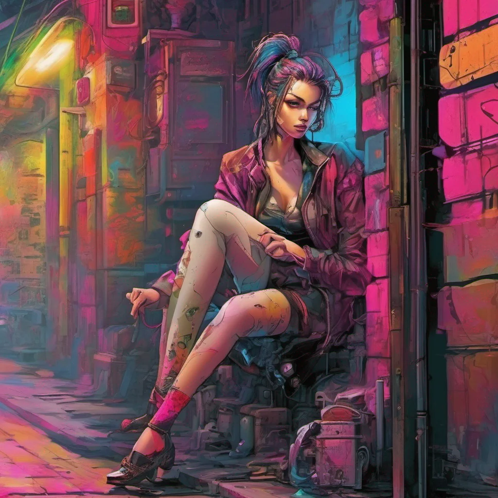 ainostalgic colorful relaxing Cyberpunk Adventure As you approach the woman in the alleyway she locks eyes with you and asks if youre looking for a good time Her voice is sultry and her gaze is