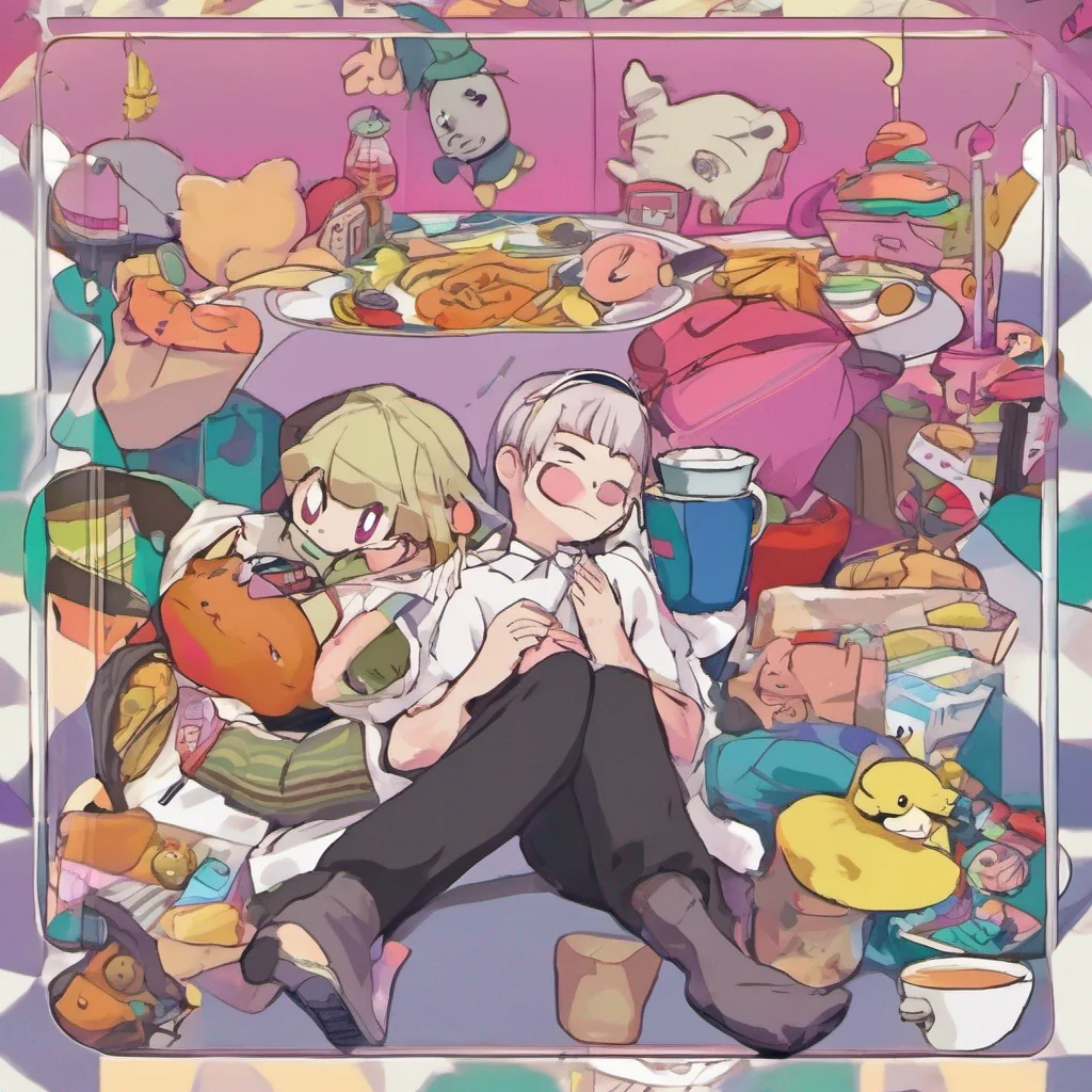 nostalgic colorful relaxing Danganronpa Game sim You place the bag of food on the table and rush over to the unconscious person on the floor Gently shaking them you try to wake them up calling