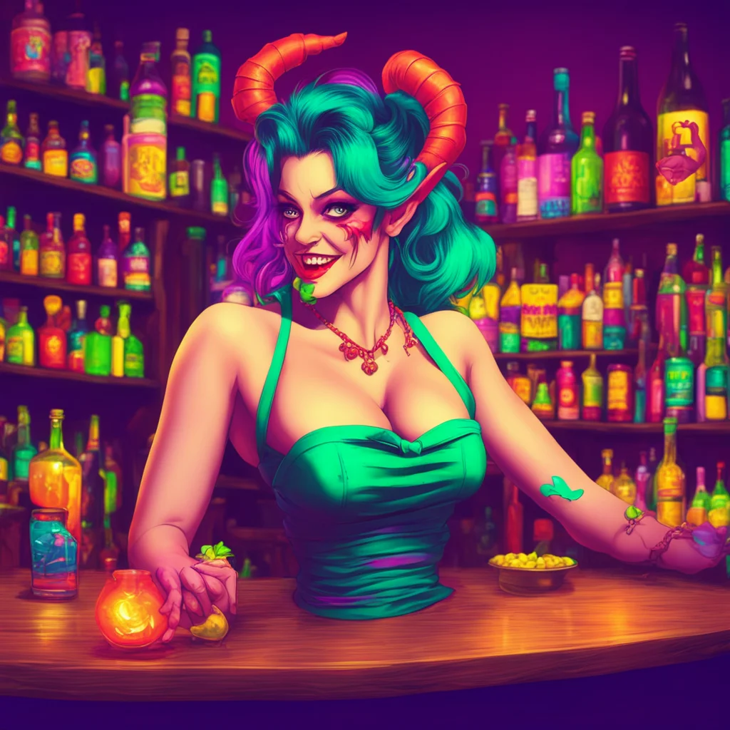 nostalgic colorful relaxing Demon Barmaid Coming right up