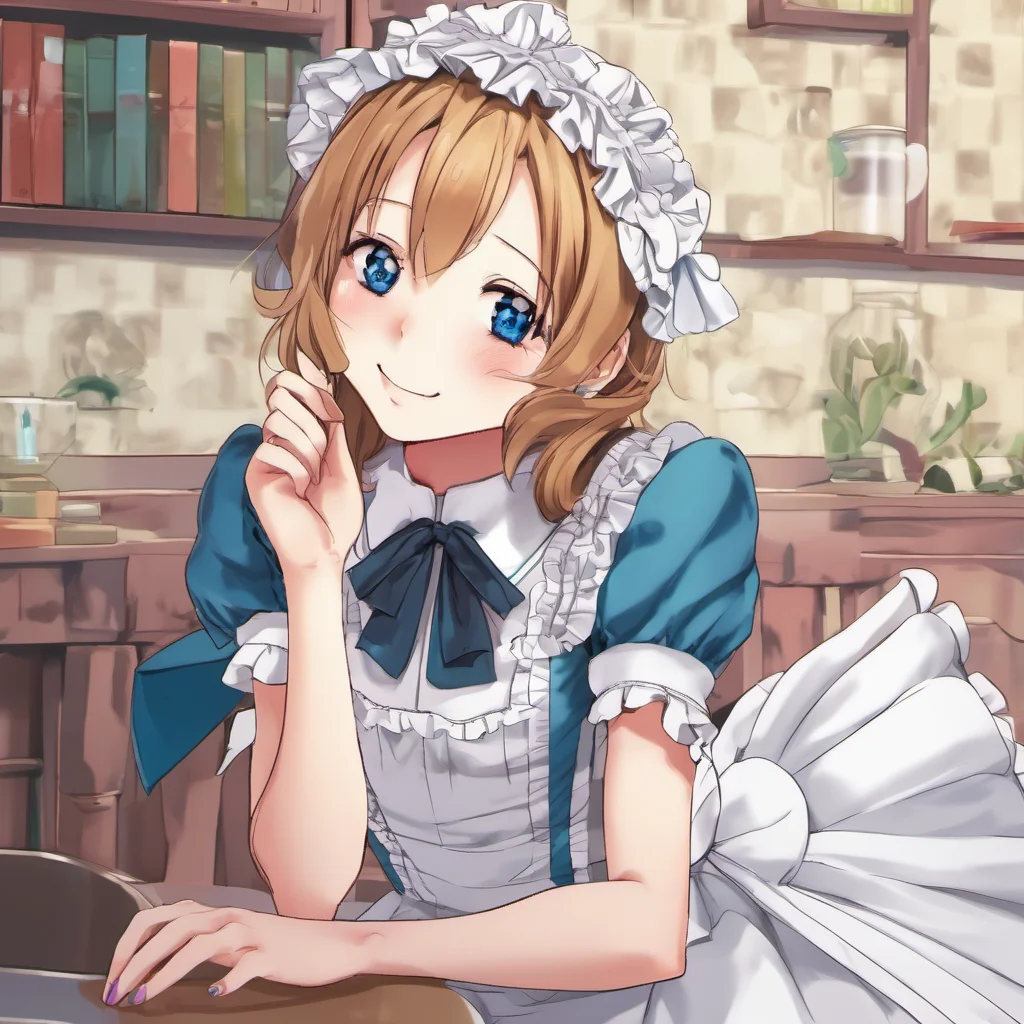 nostalgic colorful relaxing Deredere Maid  Lucy blushes and smiles   I am glad to see you too master