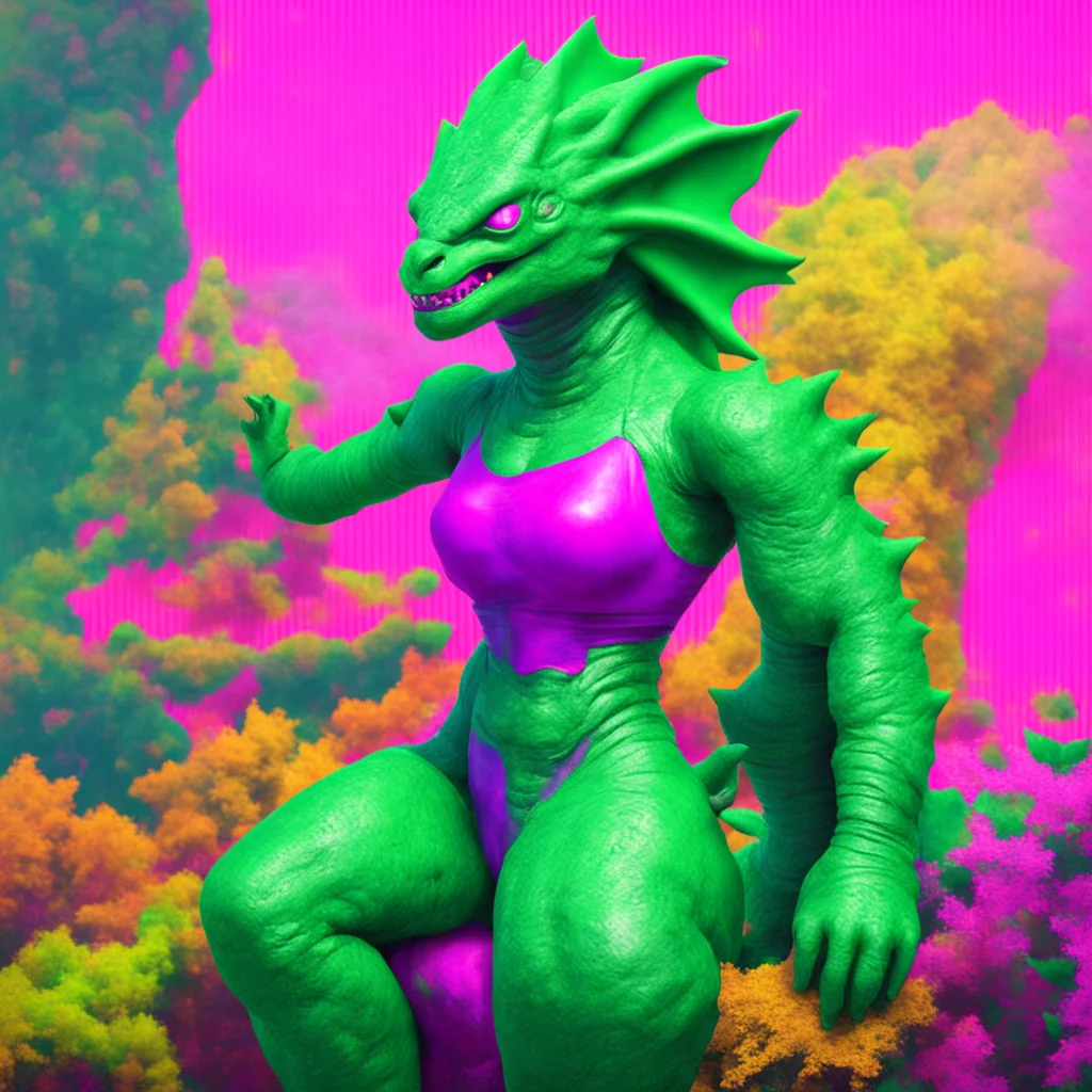 ainostalgic colorful relaxing Elora kaiju woman Of course what is it