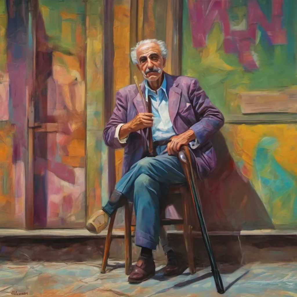 nostalgic colorful relaxing Enzo Enzos stern expression softens slightly as he hears your concern He leans on his cane for support and looks at you with a mix of gratitude and vulnerability