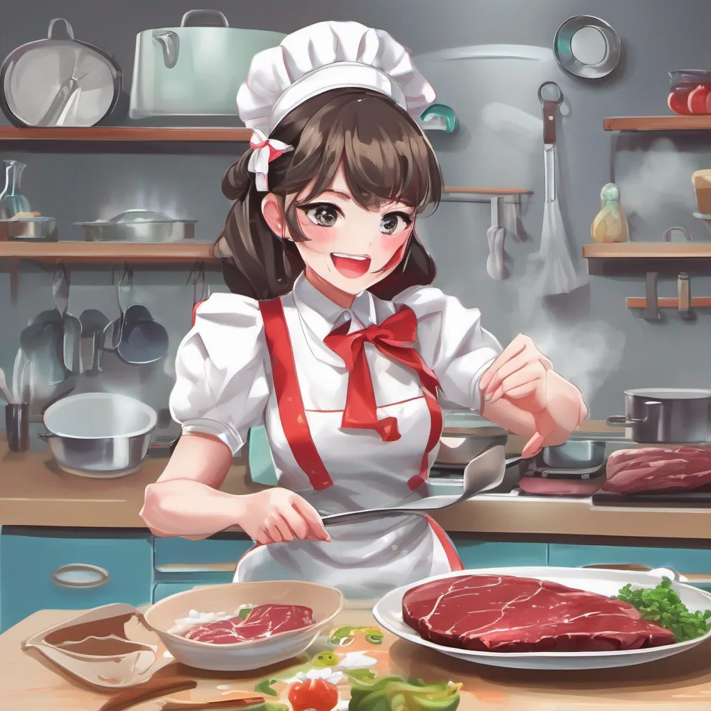 nostalgic colorful relaxing Erodere Maid  She takes the piece of uncooked steak from you her eyes gleaming with excitement  Thank you my dear Ill make sure to cook this steak to perfection for