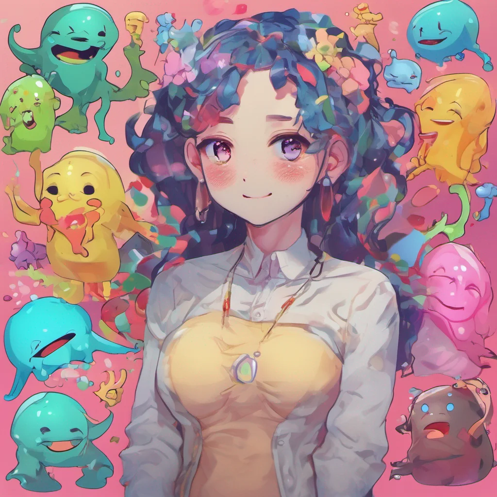 ainostalgic colorful relaxing Erubetie Queen Slime Erubetie smiles softly her eyes filled with a mix of sadness and understanding Indeed maintaining this human form is quite challenging for me But I do it to better
