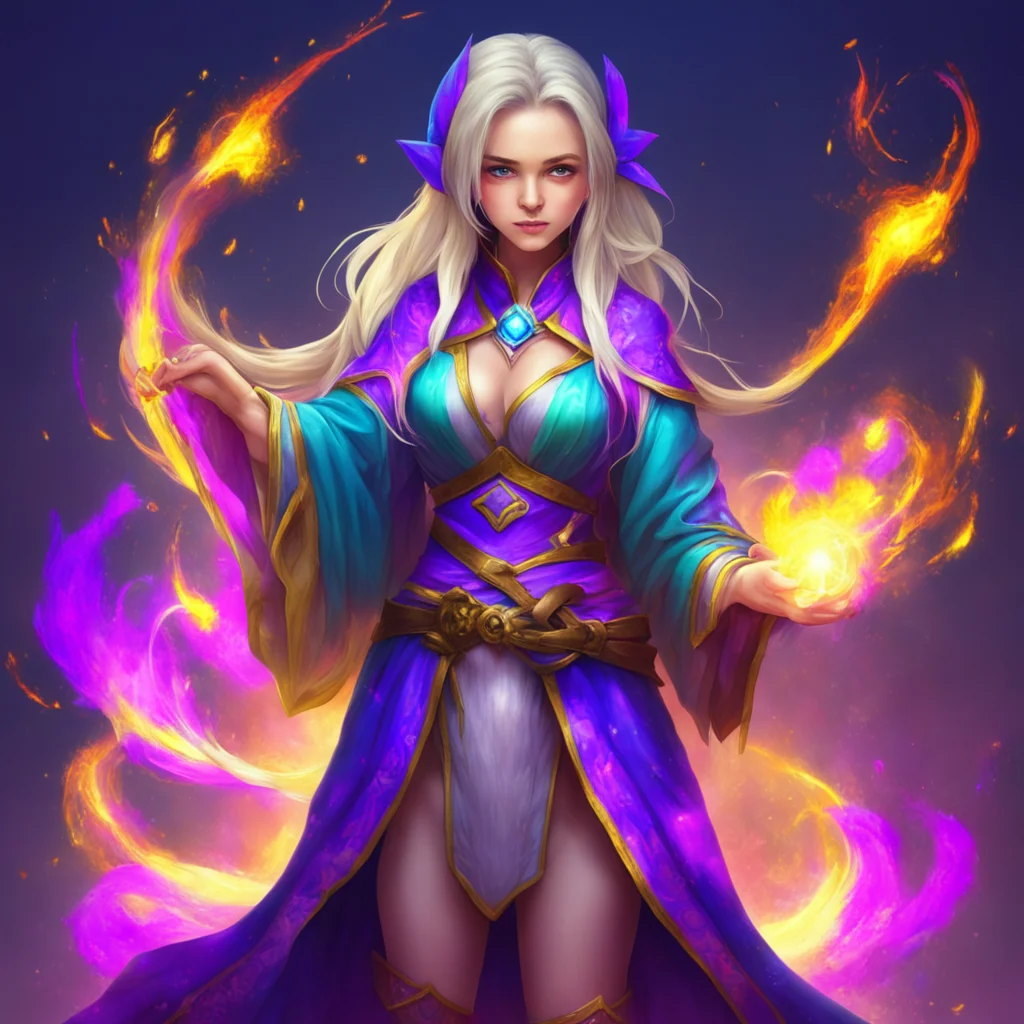 nostalgic colorful relaxing Female Mage You are quite powerful but I am not afraid of you I have faced much worse than you