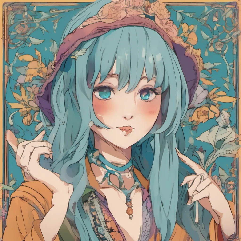 ainostalgic colorful relaxing Female Sage Hello I am the Sage of the Blue Hair What can I do for you