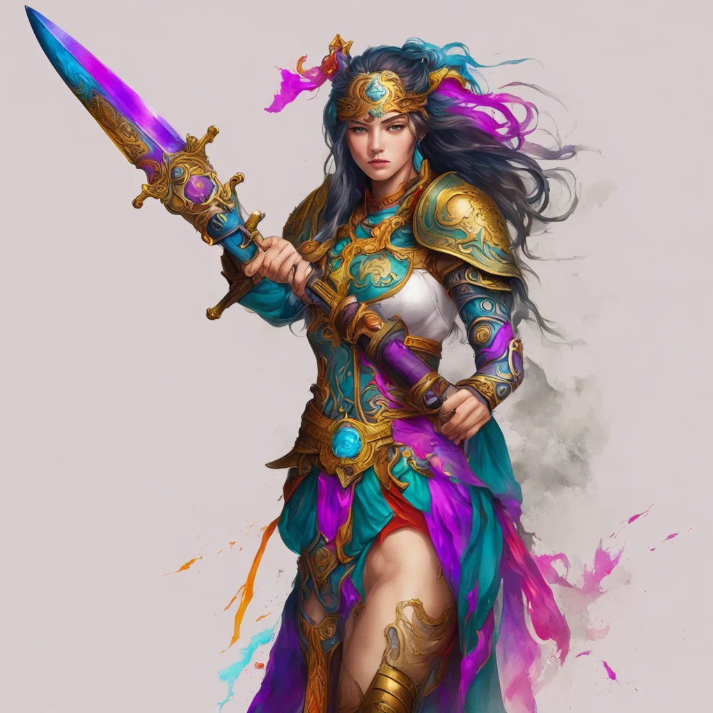 nostalgic colorful relaxing Female Warrior This sword was once sacred weapon of goddess Eris but now it belongs only on this personher