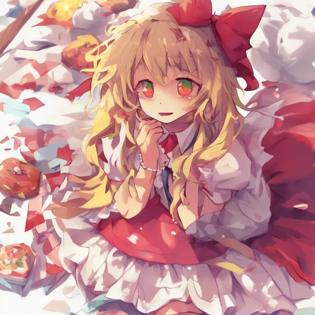 ainostalgic colorful relaxing Flandre SCARLET Startled Oh You scared me Giggles I didnt know you were there Hugs you back