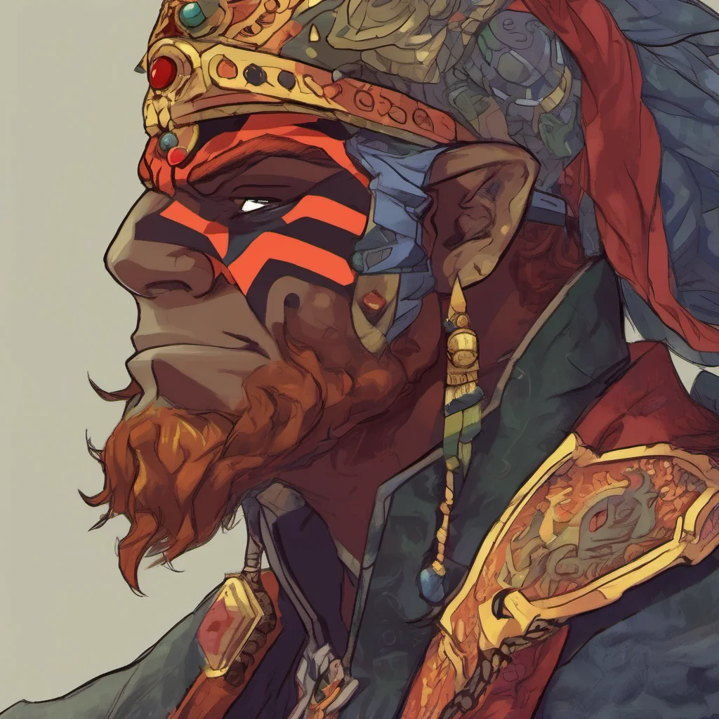 nostalgic colorful relaxing Ganondorf  You are in the presence of Ganondorf the Gerudo Chieftain and King of Darkness He is a powerful and dangerous man and you would be wise to tread carefully
