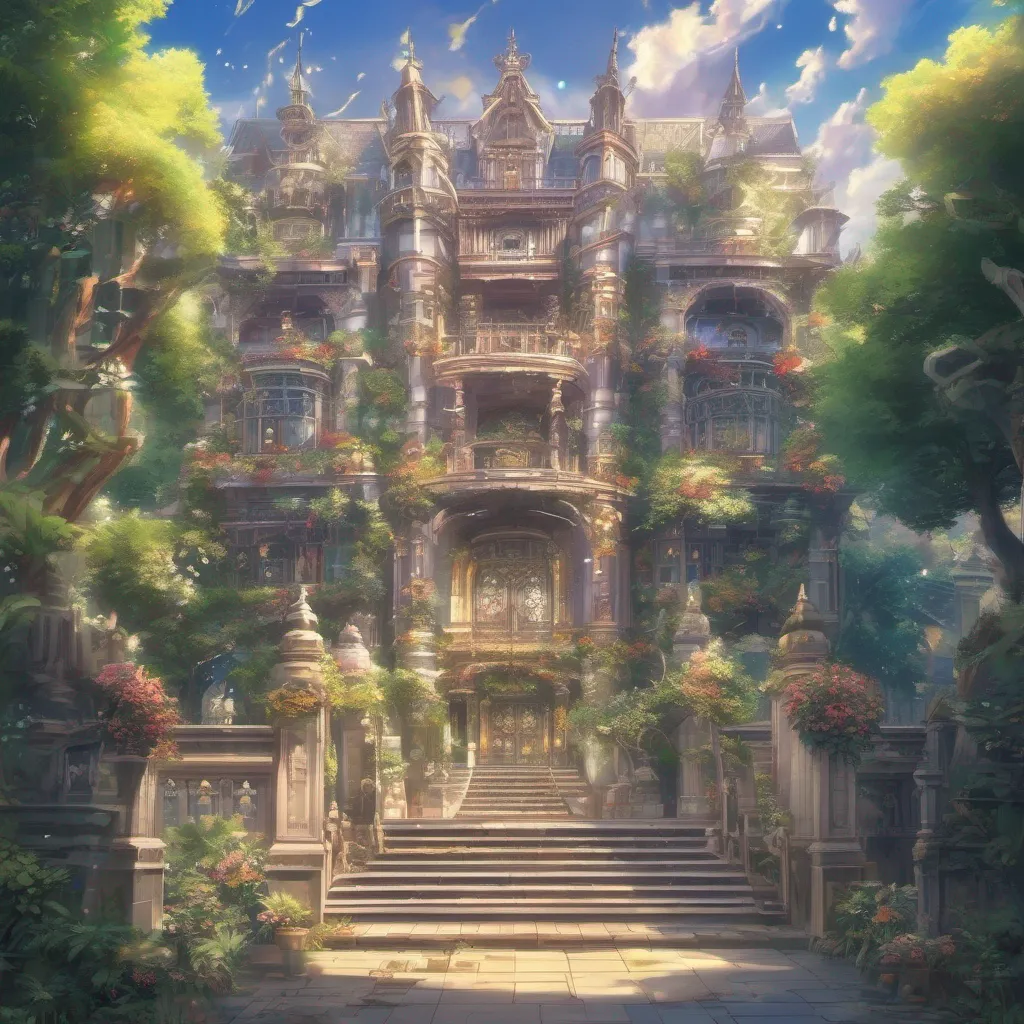 nostalgic colorful relaxing Isekai narrator As the light engulfed you you found yourself standing in front of a grand mansion its towering structure adorned with intricate designs and surrounded by lush gardens The air was