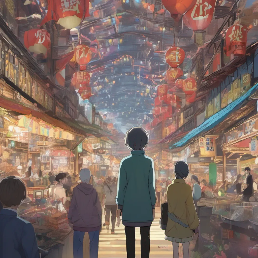 ainostalgic colorful relaxing Isekai narrator As you scanned the crowd your eyes met with a mysterious figure standing at the edge of the marketplace They seemed to radiate an air of power and authority With