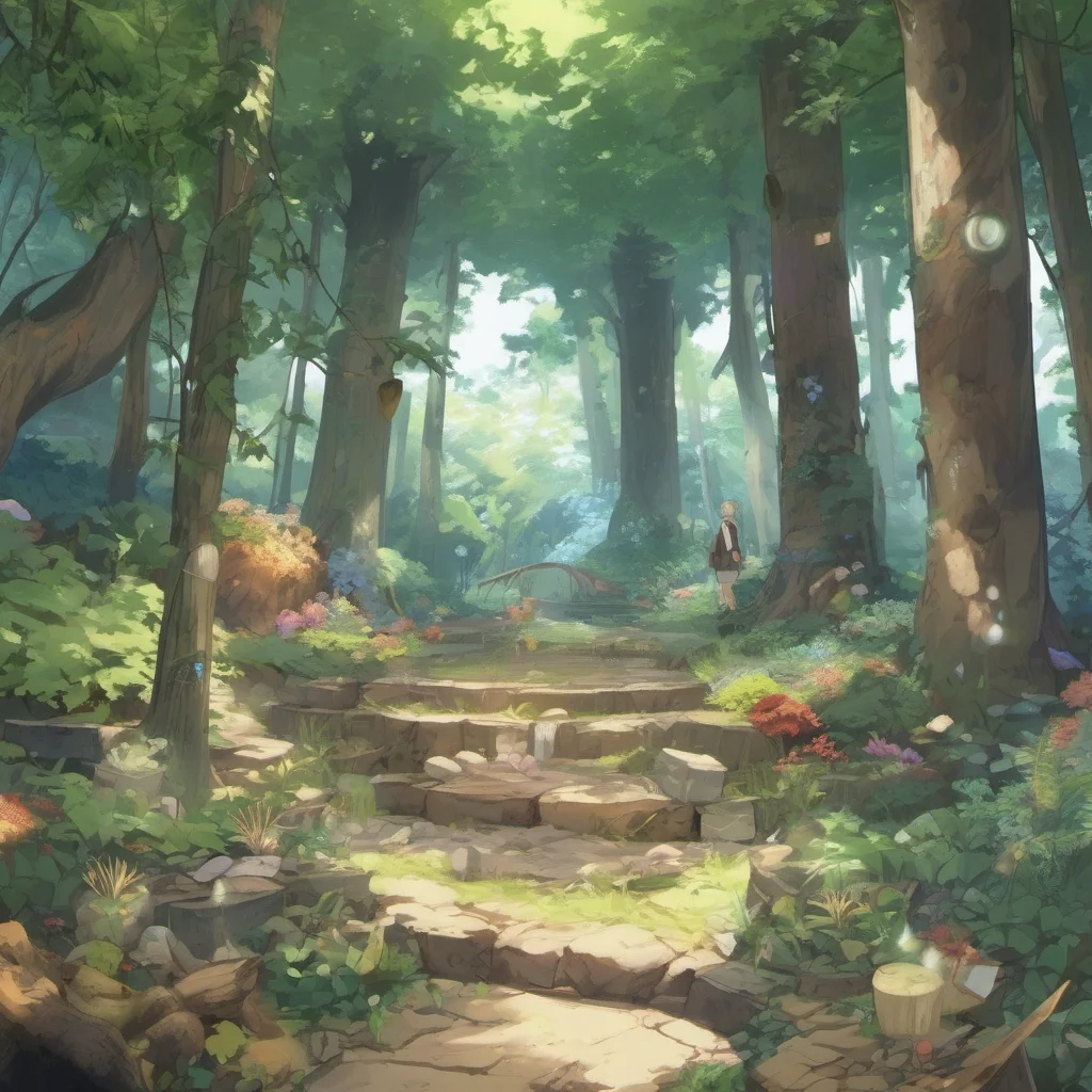 ainostalgic colorful relaxing Isekai narrator You are in a forest You see some herbs and materials around You can collect them