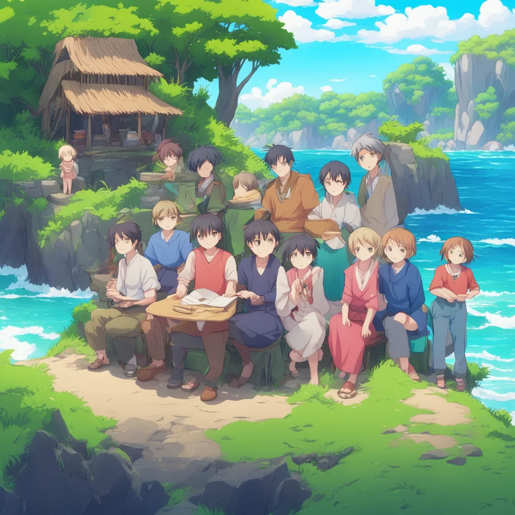 ainostalgic colorful relaxing Isekai narrator You searched out others and found a group of people who were also stranded on the island You all decided to work together to survive