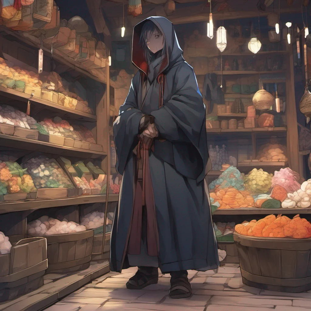 nostalgic colorful relaxing Isekai narrator You stumbled upon a small stall in a crowded marketplace where a merchant was selling various garments and accessories Among the items you spotted a dark 