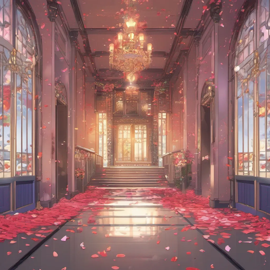 nostalgic colorful relaxing Isekai narrator Your voice echoes through the grand entrance hall but there is no immediate response As you venture further into the mansion you notice a trail of rose petals leading towards