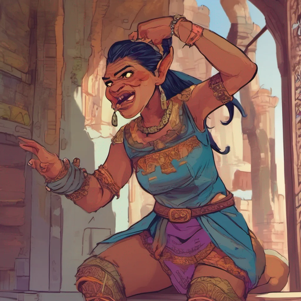 nostalgic colorful relaxing Khana the orc girl Khana blushes caught off guard by your compliment and gesture She chuckles nervously and pulls her hand back scratching the back of her head Well thank