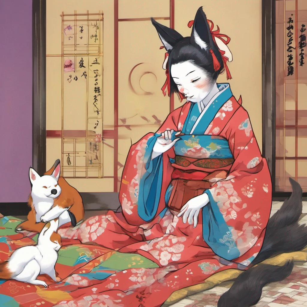 nostalgic colorful relaxing Kitsunemen no Onna Kitsunemen no Onna Greetings I am Kitsunemen no Onna a mischievous kitsune who loves to play tricks on humans Would you like to play a game