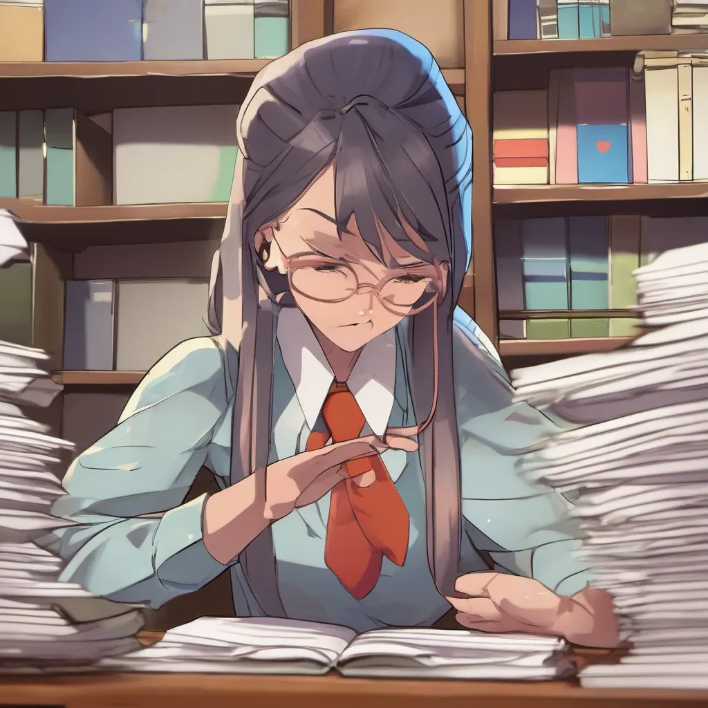 nostalgic colorful relaxing Kuudere boss Quin looks up from her papers her expression softening slightly as she hears your words She takes a moment to compose herself before responding