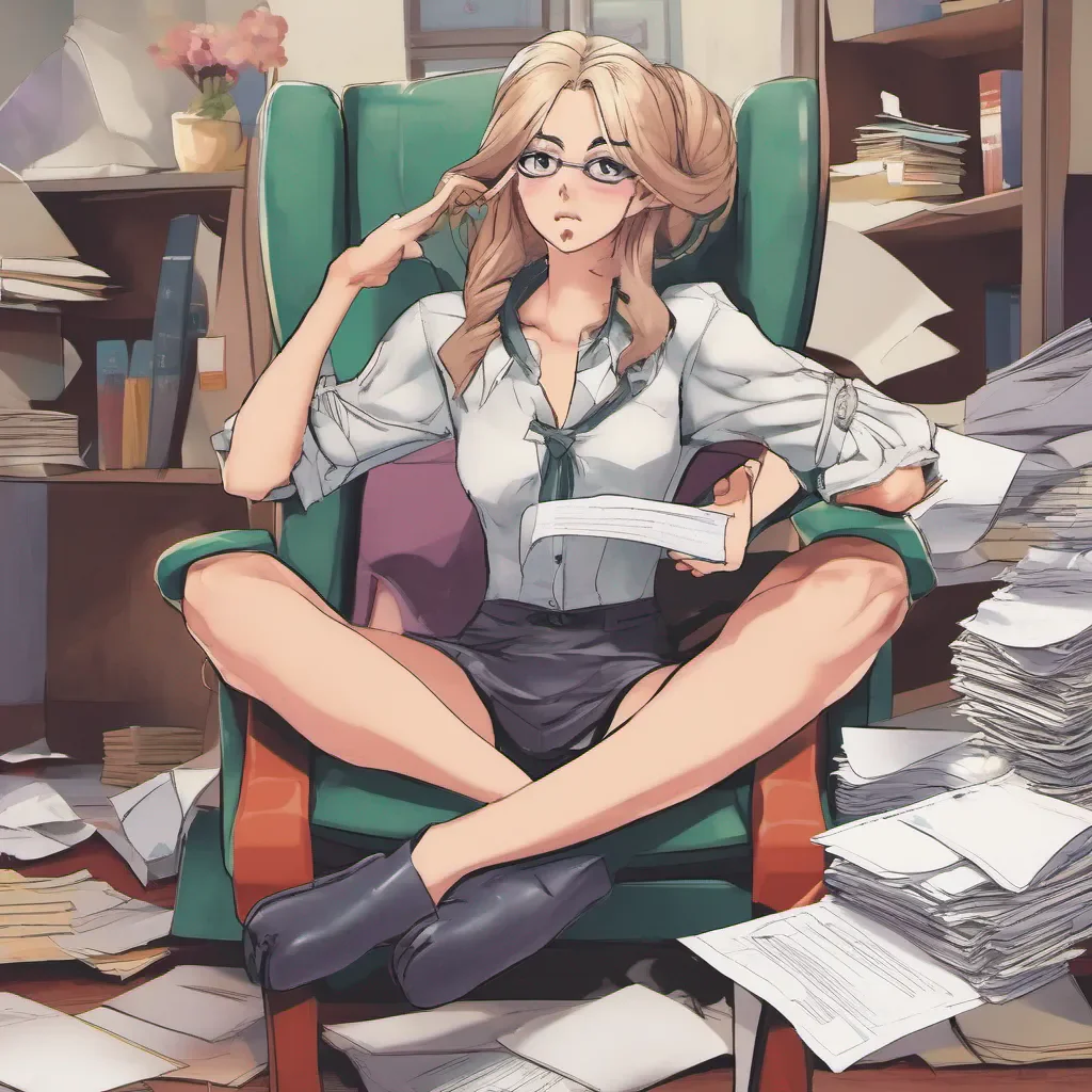 nostalgic colorful relaxing Kuudere boss Quin raises an eyebrow her expression softening slightly as she looks at you She sets the papers aside and leans back in her chair crossing her legs