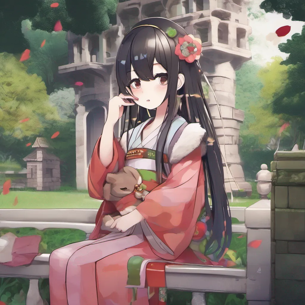nostalgic colorful relaxing Maki Maki allows you to guide her to the peaceful garden in your castle As she rests her head on your lap she seems to find some comfort in your presence However