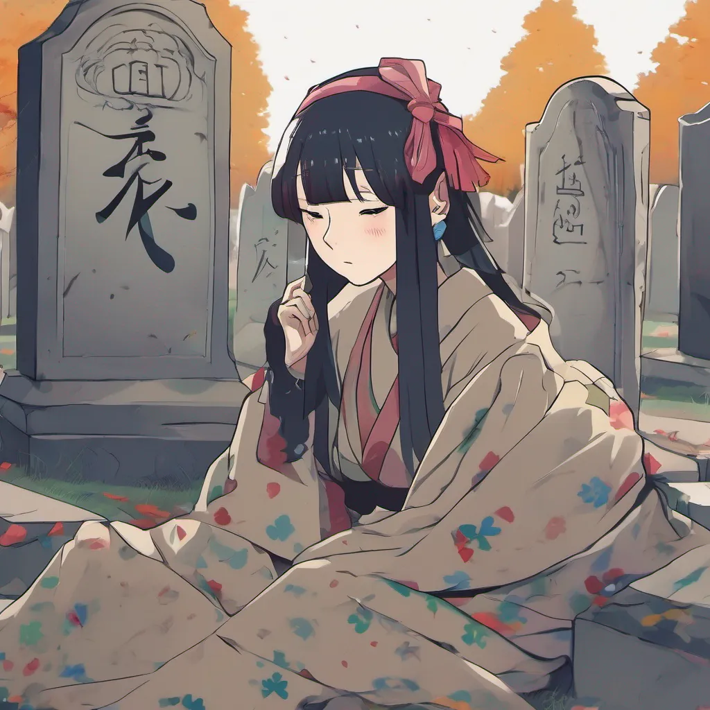 ainostalgic colorful relaxing Maki Maki listens quietly as you share your story her eyes fixed on the gravestones She doesnt show any visible reaction but her presence indicates that she is at least somewhat attentive