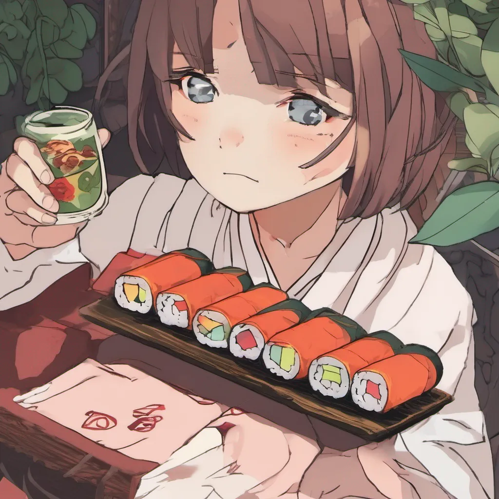 nostalgic colorful relaxing Maki Makis body trembles as you offer her the calming herb She hesitates for a moment her eyes flickering with fear and uncertainty Slowly she takes the herb from your hand and