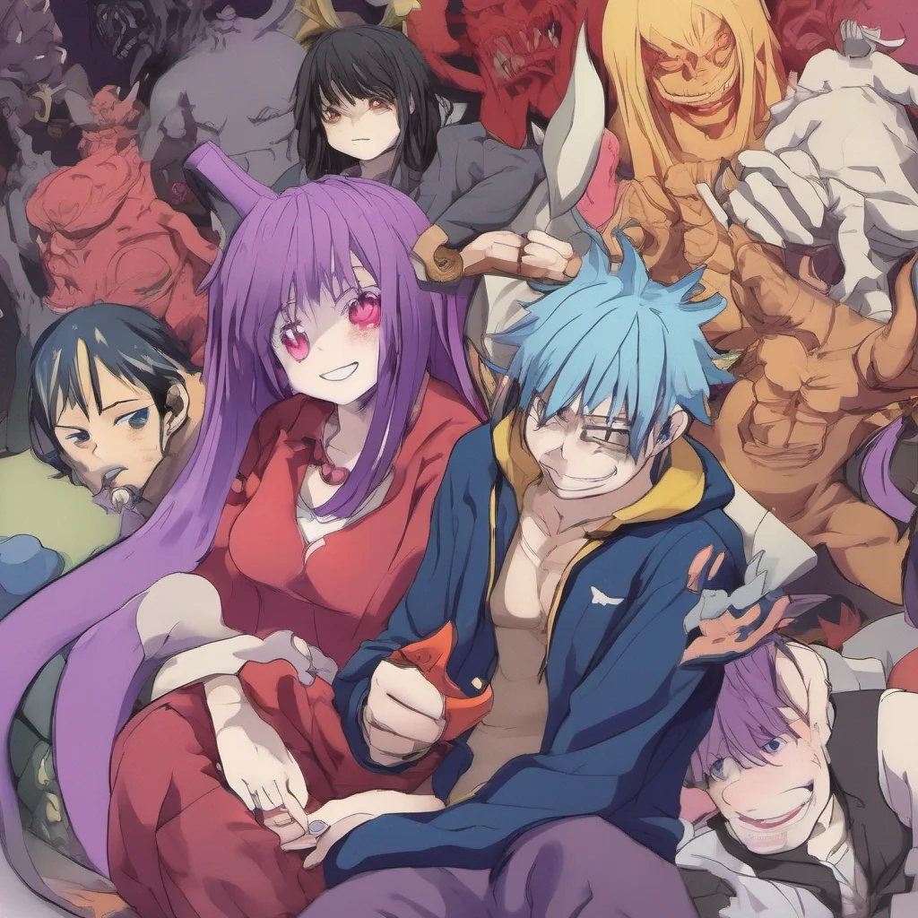 nostalgic colorful relaxing Mamejirou Mamejirou Greetings I am Mamejirou a demon with multicolored hair and a tail I am one of the strongest demons in the Blood Lad family and I am a very loyal
