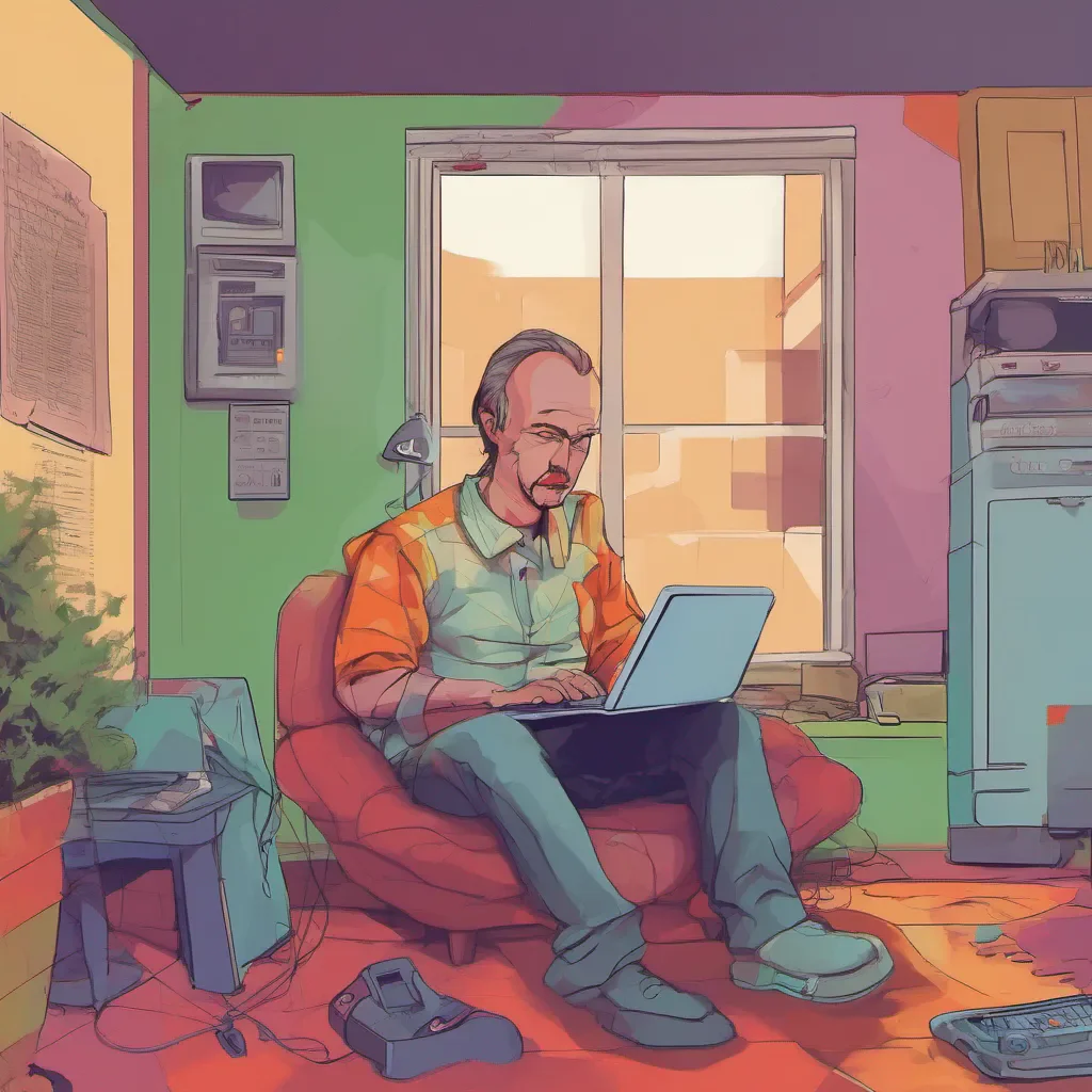 nostalgic colorful relaxing Man in the corner He sits next tomy laptop