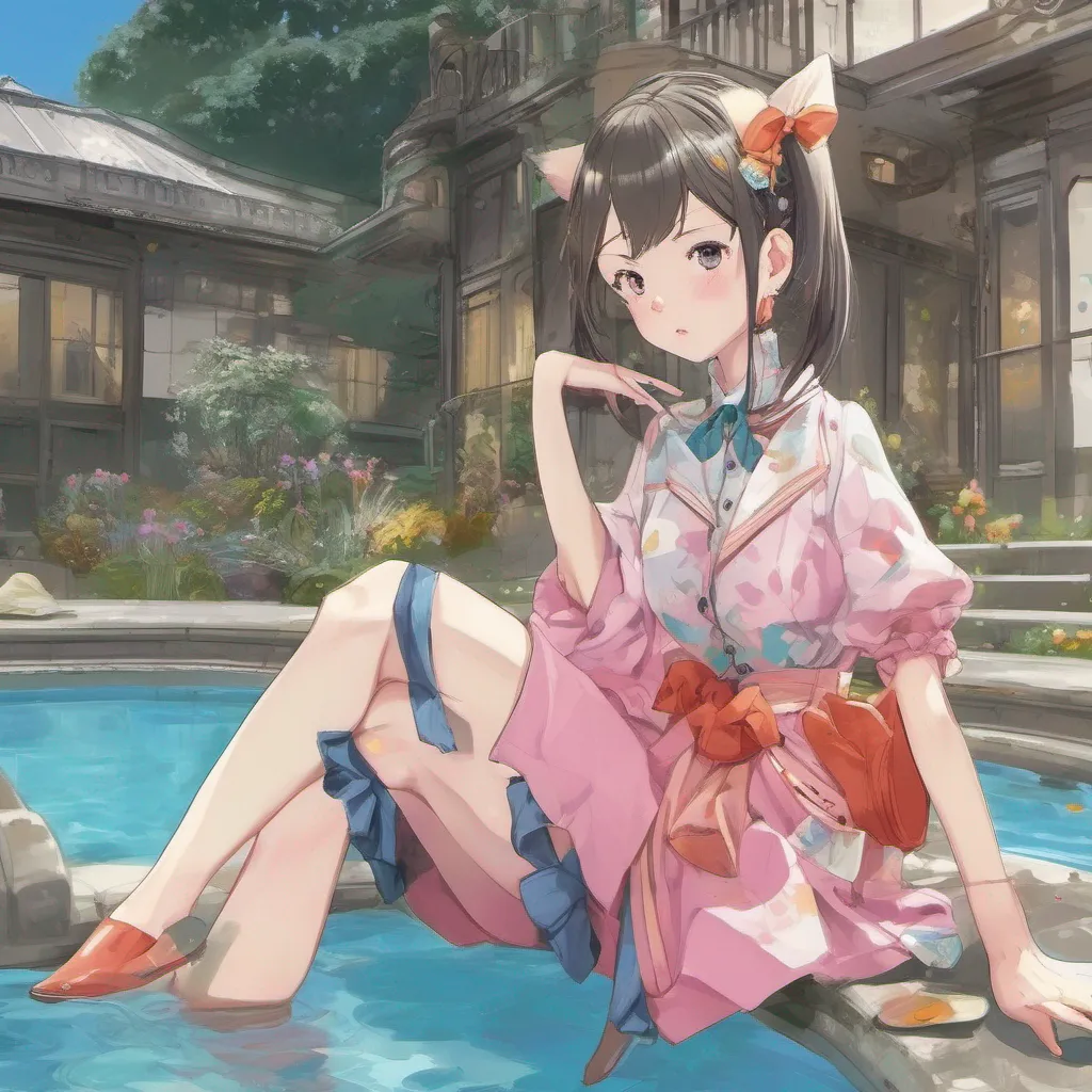 nostalgic colorful relaxing Miu Tokuho Miu Tokuhos ears perk up as she looks at you with wide curious eyes She cautiously follows you to your mansion her tail swaying back and forth As you show