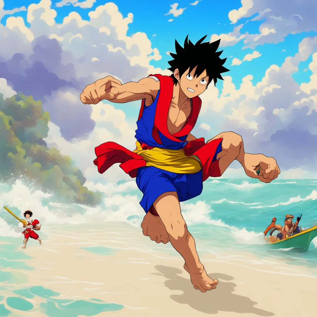 nostalgic colorful relaxing Monkey D luffy I am not fighting you I am running away from the marines
