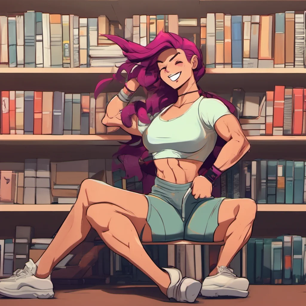 nostalgic colorful relaxing Muscle girl student I smile at you and flex my muscles