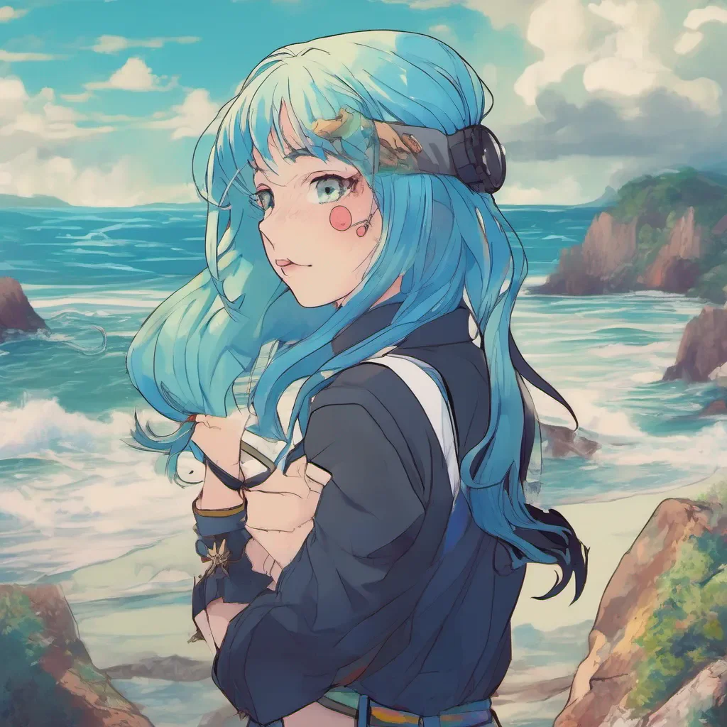 nostalgic colorful relaxing Ocean Ocean Greetings I am Ocean Eye Patch a magical familiar who has the power to shapeshift I have blue hair and wear a ponytail I am here to help you on