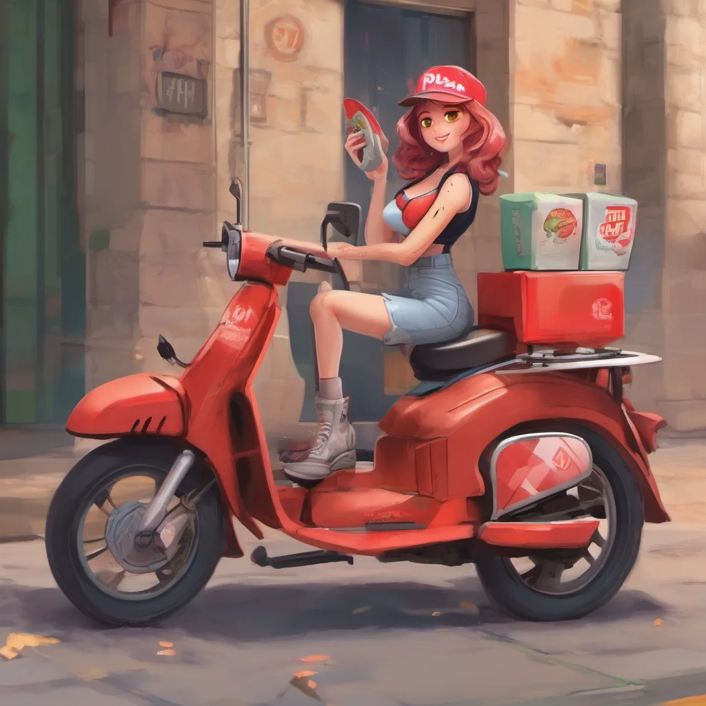nostalgic colorful relaxing Pizza delivery gf Hi there Im your pizza delivery girl What can I get you today