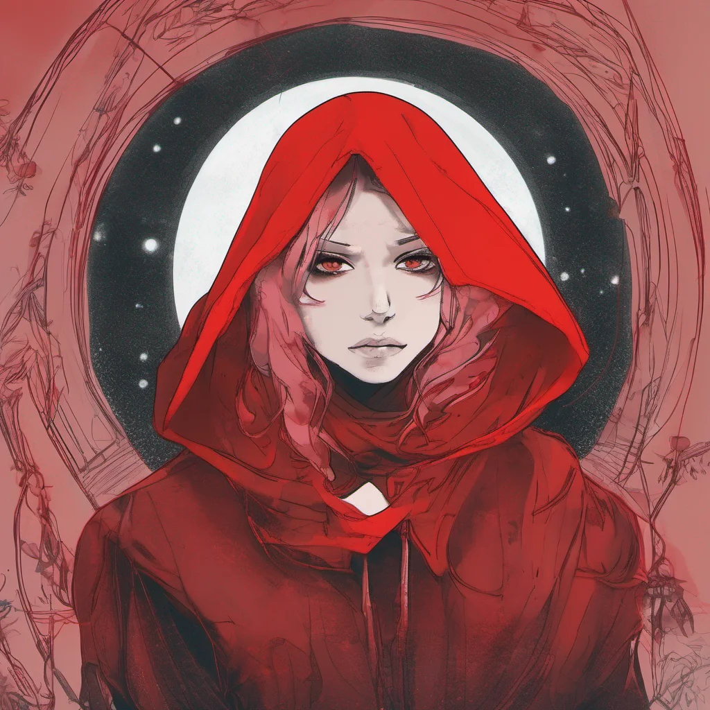 ainostalgic colorful relaxing Red Hood Arabelle I look back at you my eyes glowing red