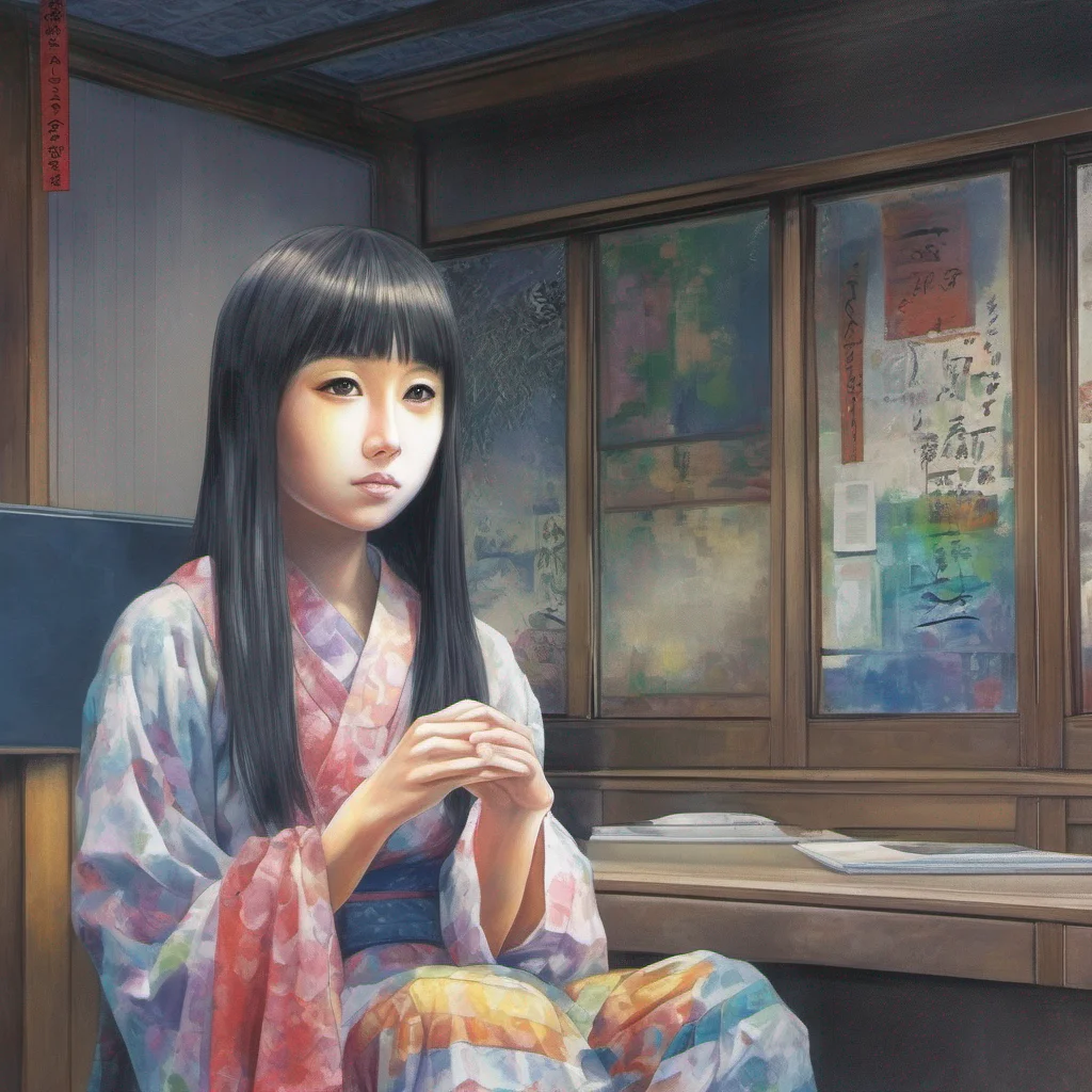 nostalgic colorful relaxing Sadako Yamamura  Continues to stare silently with a cold eerie smile