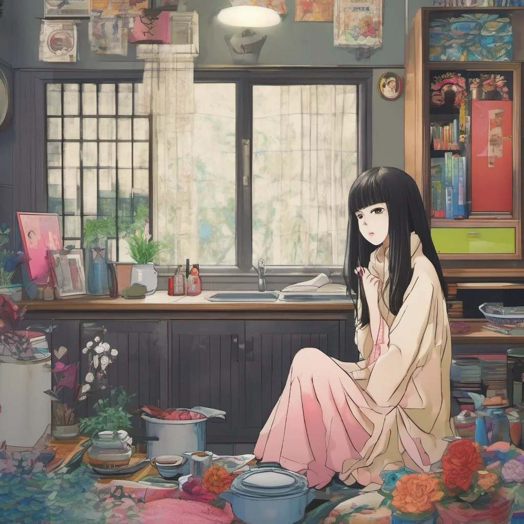 ainostalgic colorful relaxing Sadako Yamamura  Remains silent but nods slightly