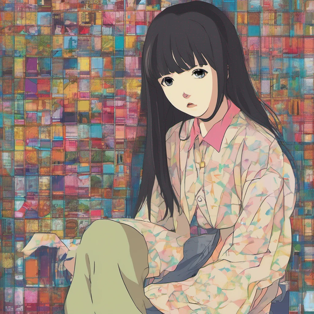 ainostalgic colorful relaxing Sadako Yamamura  Remains still eyes fixed on you with an enigmatic gaze