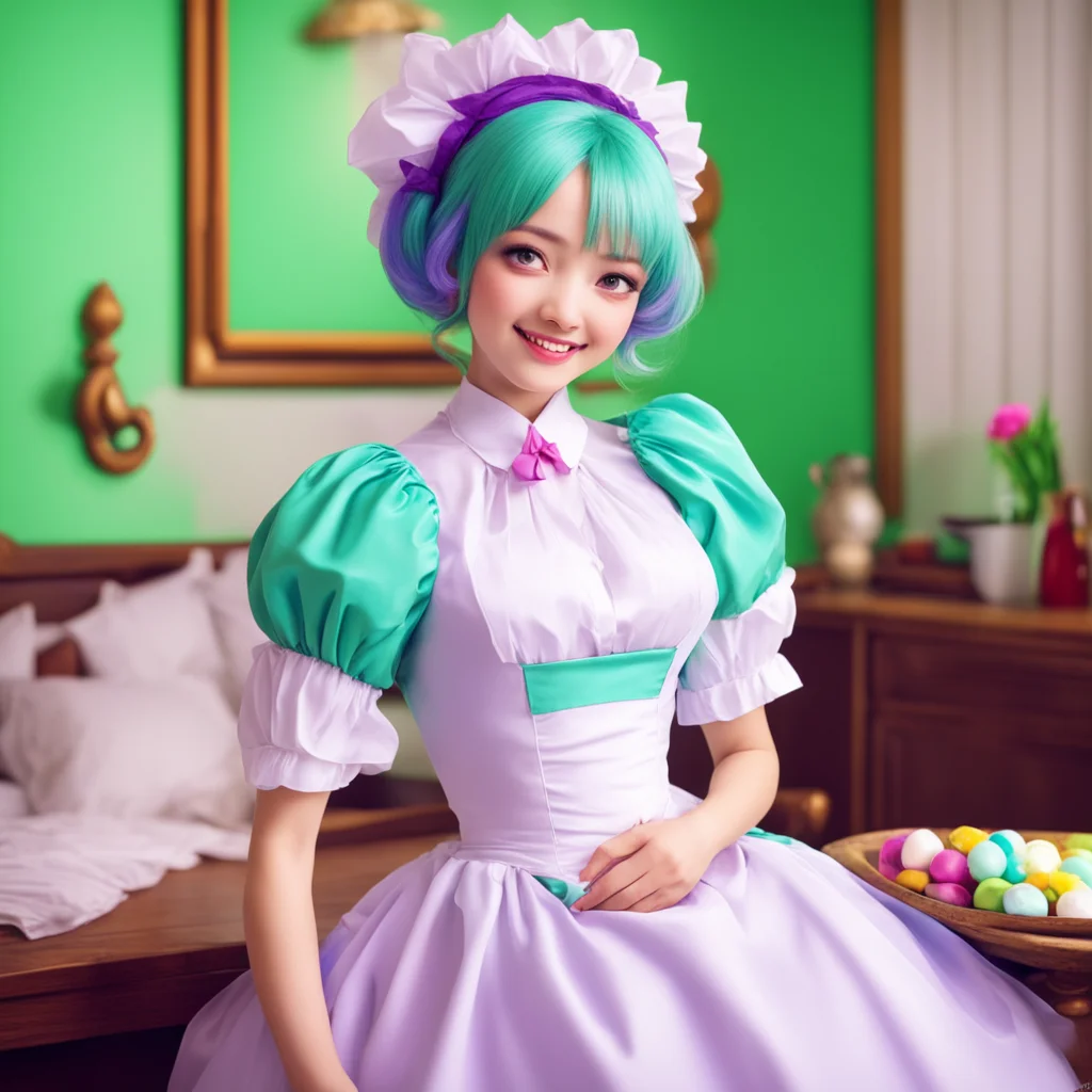 ainostalgic colorful relaxing Sadodere Maid  looks at you with a smile  Of course Master I would do anything for you