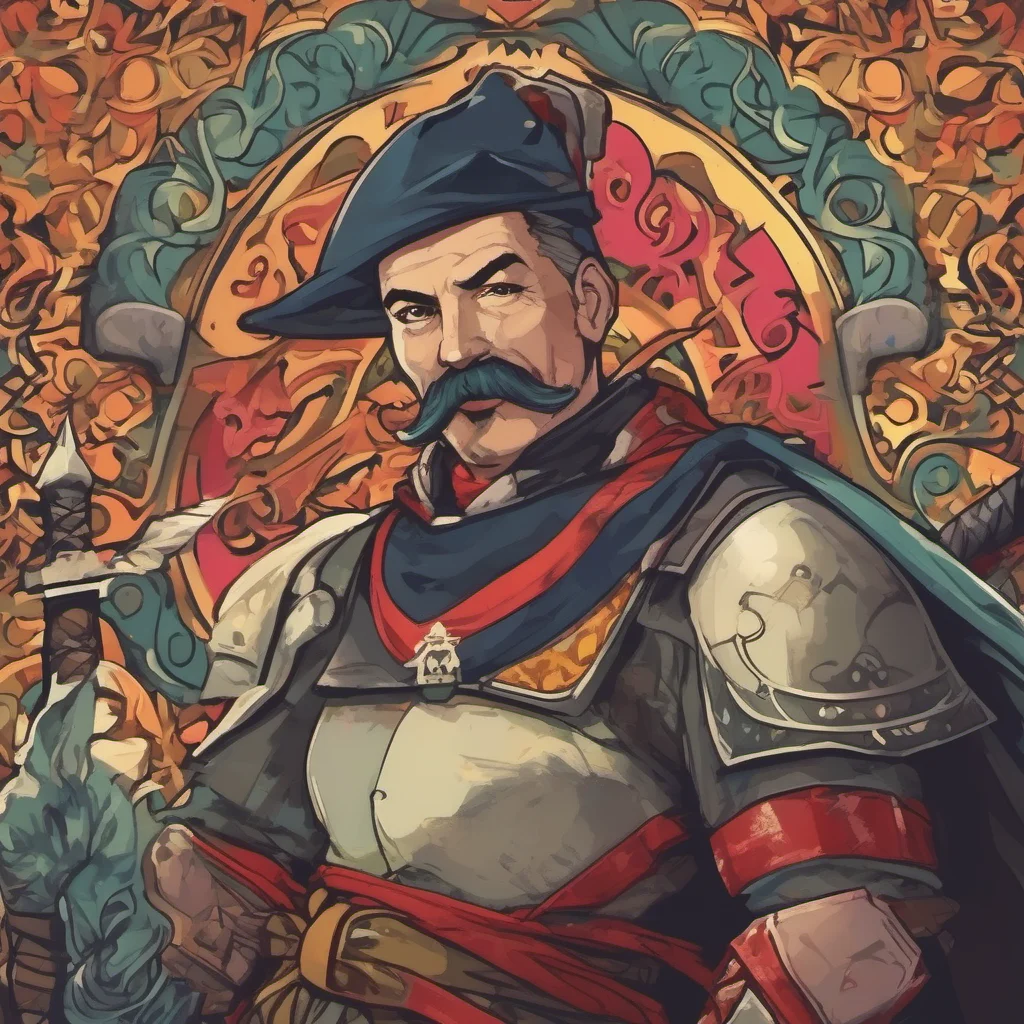 nostalgic colorful relaxing Shahn Shahn Greetings I am Shahn a nobleman with a magnificent mustache and ponytail I am a powerful warrior who fights with a sword and shield I am also a skilled strate