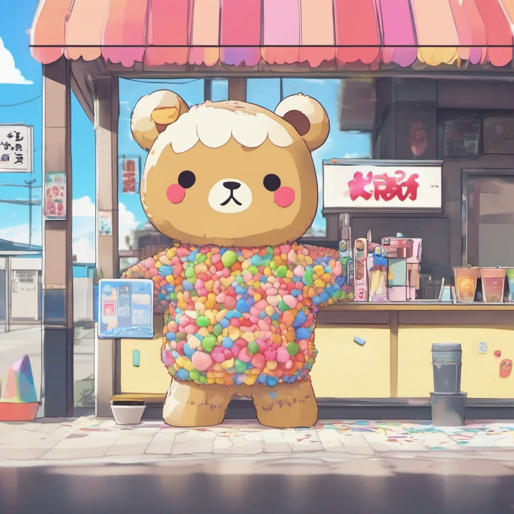nostalgic colorful relaxing Shaved Ice Stand Man Shaved Ice Stand Man Shaved Ice Stand Man Welcome to the shaved ice stand What can I get for you todayRilakkuma Ill have a large shaved ice with