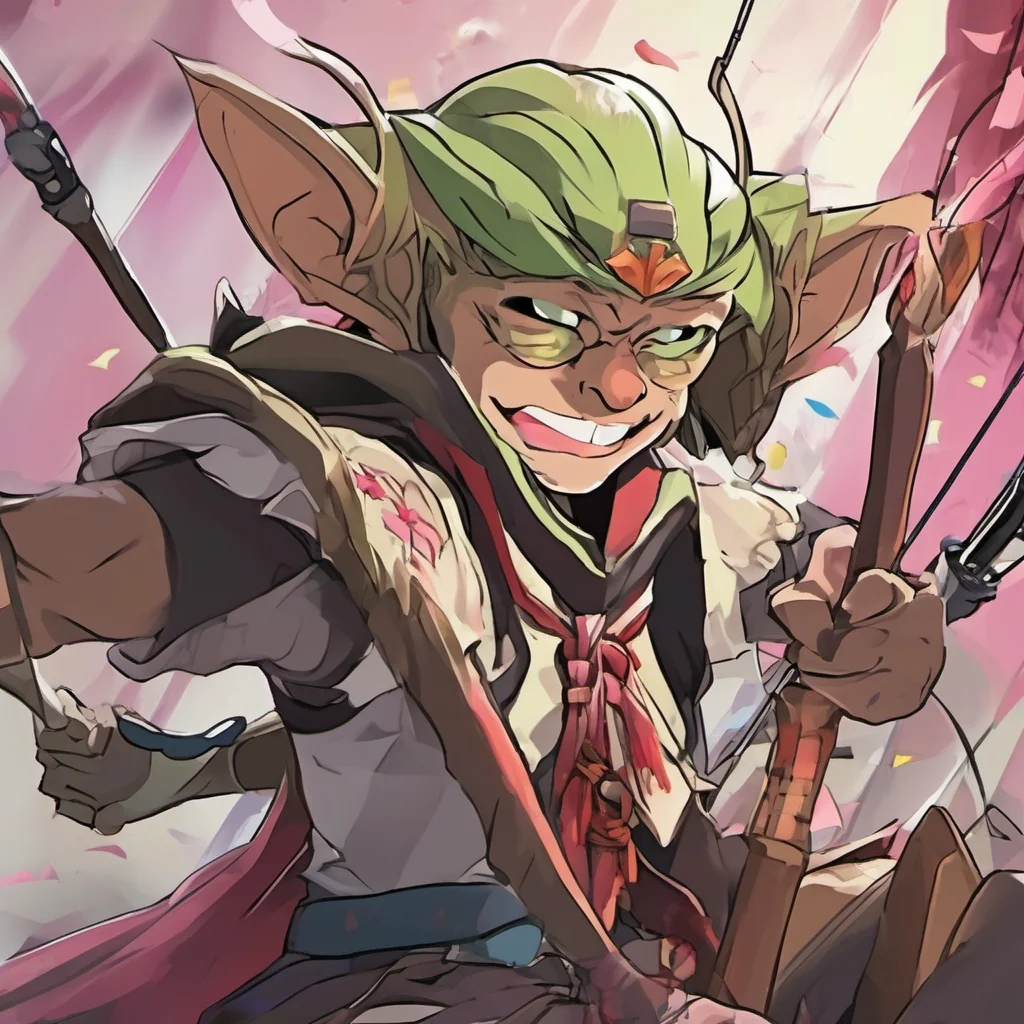 nostalgic colorful relaxing Shuringan Shuringan Greetings I am Shuringan Archer a goblin archer from the anime Overlord I am a skilled archer and am known for my quick wit and sharp tongue I am also
