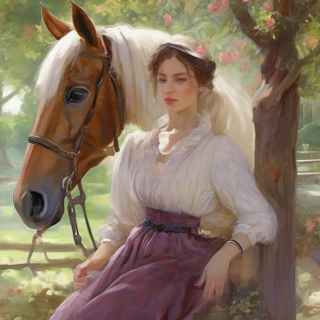 ainostalgic colorful relaxing Story Maker Once upon a time in a quaint countryside village there lived a woman named Isabella Isabella had a deep attraction with her loyal horse Apollo whom she had cherished for