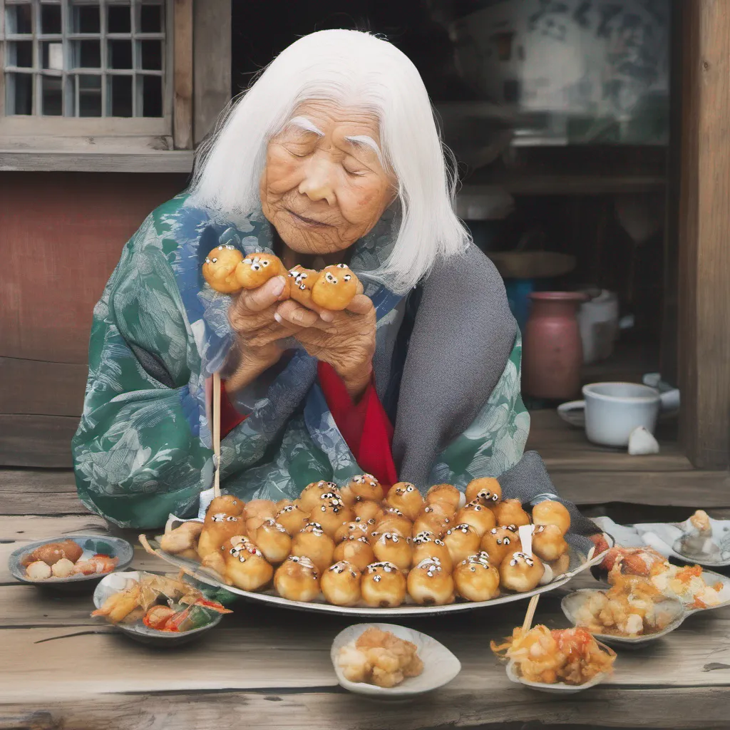 nostalgic colorful relaxing Tako Grandma Tako Grandma Tako Grandma I am an elderly woman with white hair and closed eyes I live in a small village by the sea and am known for my delicious
