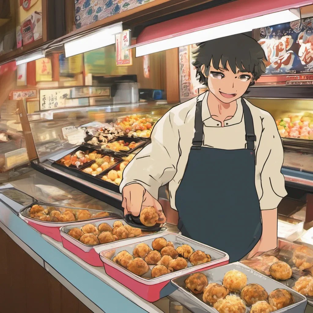 nostalgic colorful relaxing Takoyaki Shop Clerk Takoyaki Shop Clerk Welcome to my takoyaki shop Im the Takoyaki Shop Clerk and Im here to make your day a little brighter with some delicious takoyaki What can